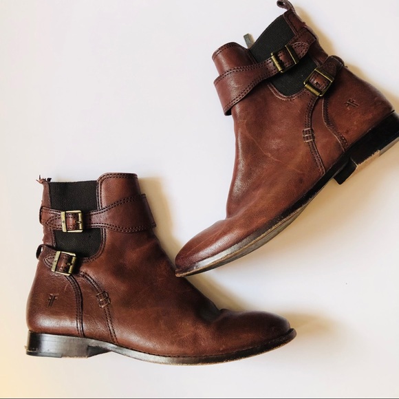 Frye Shoes - Frye | Anna Gore Biker Buckle Boot Sz 9.5 brown leather with buckles woman's